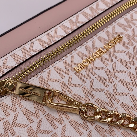 MICHAEL KORS LARGE EAST WEST ZIP CHAIN XBODY OPTIC WHITE ROSE GOLD COLOR - Picture 16 of 16